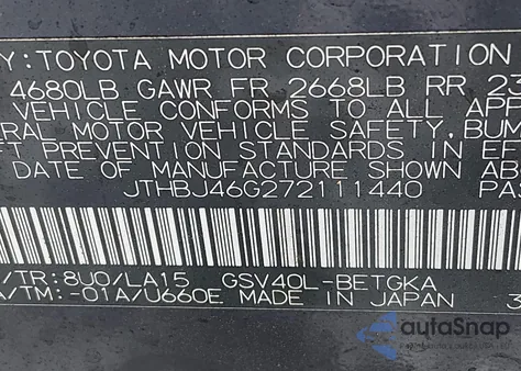 2007 Lexus Es 350 z USA, uszkodzony, nr VIN JTHBJ46G272111440